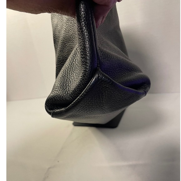 Furla Black Pebbled Leather Tote Bag Silver Chain Shoulder Strap Slouchy Hobo - Picture 5 of 15